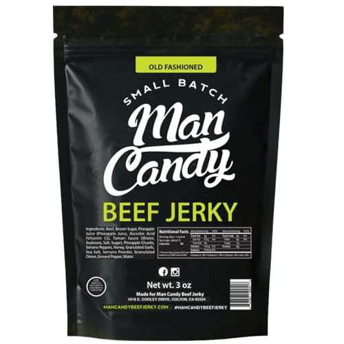 Man Candy Small Batch Beef Jerky Old Fashioned Flavor Classic Savory Premium Beef Snack High Protein 3 oz