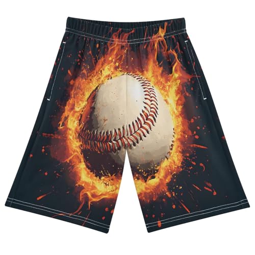 ALAZA boy Shorts Baseball Magma Flame Youth Athletic Shorts for Boys and Girls Size 11-12 Years Multicolor
