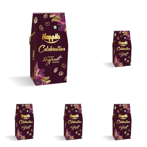 Image of Happilo Premium Diwali Gift Pack with 8 Inclusions | Evil Eye Thread, Almond, Cashew, Raisin, Date Bite, Snack, Roli Chawal & Card, Dry Fruits DOVE Gift Box (Pack of 5)