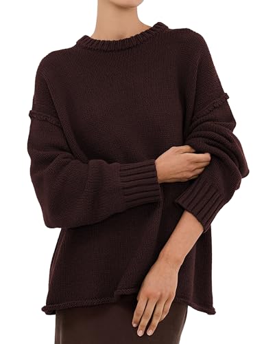 Women Casual Knit Pullovers Long Sleeve Chunky Crewneck Sweaters Top 2025 Fall Clothes