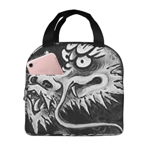 保冷ランチバッグ 大容量 防水 熱漏れ防止 おしゃれで丈夫 通勤、通学、アウトドアに便利 男女兼用 (雲龍水墨龍日本の傑作)