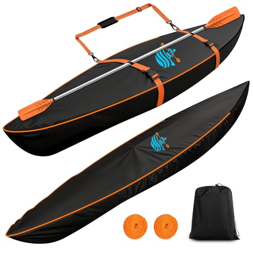 Kayak Cover 600D Canoe Cover for Outdoor Storage Heavy Duty & Waterproof Fade-Resistant Fits Paddle Board SUP Canoe and Kayak Boat (Fit 8 ft- 10 ft Kayak Full)