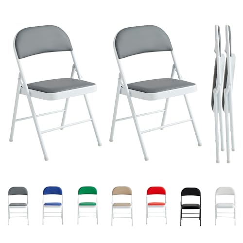 mcc direct 2er Set Klappstuhl Kunstleder Klappstuhl mit Metallrahmen und gepolstertem Sitz, einfach zu falten und zu verstauen für Zuhause, Büro, Esszimmer und Empfang (Grau)