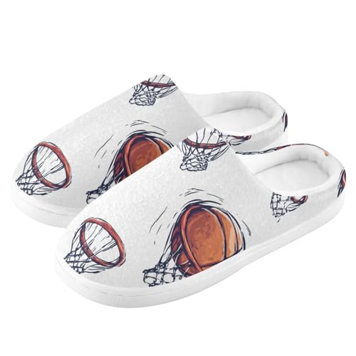 JUNZAN Basketball White Mens Cotton Slipper Non Slip Memory Foam Ladies Slippers for Hospital Birthday Presents 6-74