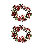 BinaryABC Christmas Candle Rings Wreaths,Red Berry Candle Rings,Christmas Candle Holder Rings,Christams Decorations,2Pcs(Internal Diameter About 2.36in)