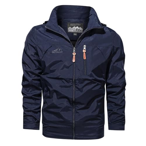 Men's Hooded Rain Jacket Lightweight Outdoor Full Zip Windbreaker Jackets & Coats w/Zipper Pocket, Detachable Hood