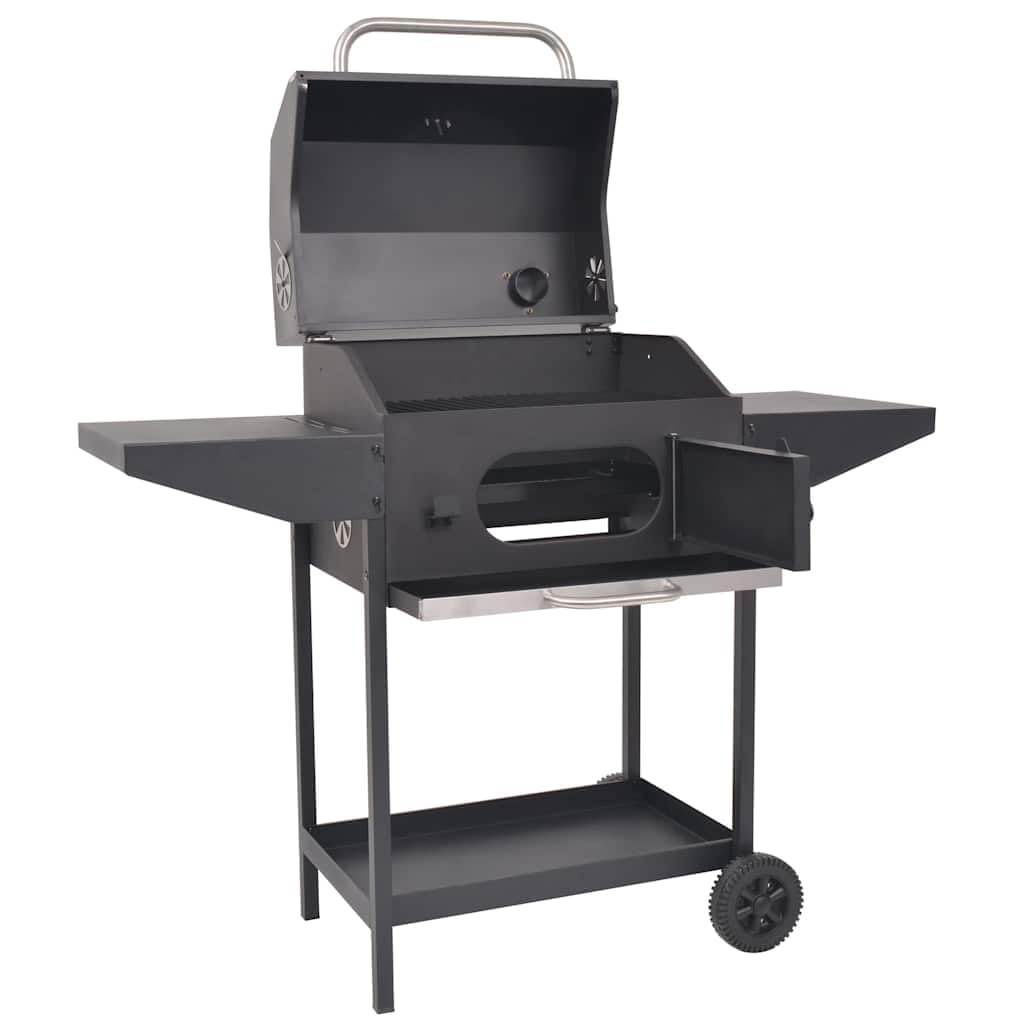 CHARMMA BBQ Charcoal Smoker with Bottom Shelf Black,Outdoor Grills-43048