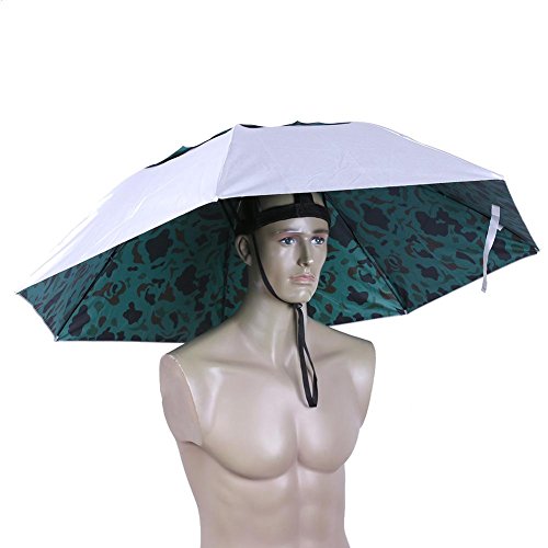 Demiawaking Sombrero paraguas para lluvia y sol, sombrero de pesca, parasol portátil, anti-UV, antilluvia, sombrero de viaje, paraguas de pesca, paraguas de cabeza, diámetro 95 cm (Camo)