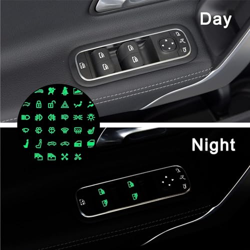 Image of 117 PCS Car Center Console Switch Button Luminous Sticker, PET Waterproof Wear-Resistant Night Safety Switch Sticker, AC Instrument Panel Button Decal, Universal for Cars (Fluorescence Green)