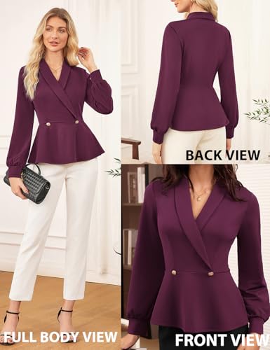 GRACE KARIN Women Dressy Long Sleeve Blouses,Wrap Peplum Work Shirts,2025 V Neck Business Tops Elegant Fall Outfits2