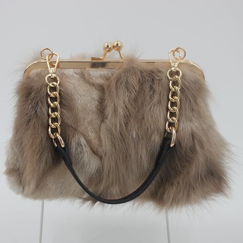 Image of Luxurious Fashion Natural Fox Fur with Hair Handbag for Women and Ladies