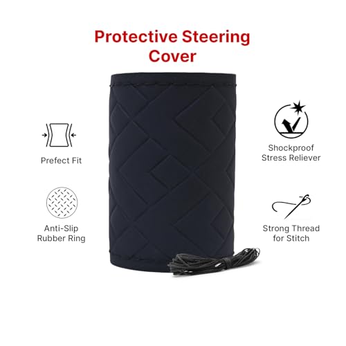 Image of Leather 25CM Universal Fit Car Steering Wheel Cover, Elastic Breathable and Odorless (Black-3)
