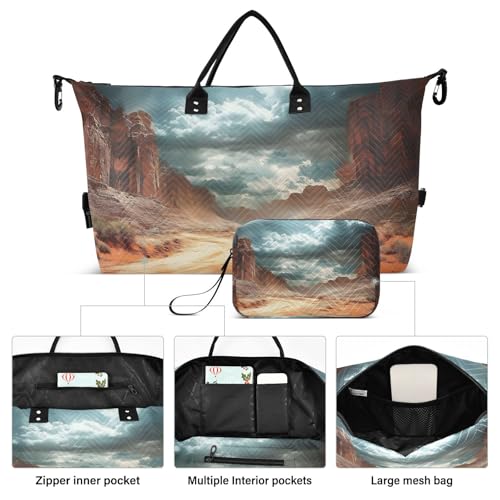 Large Travel Duffel Bag, Desert Landscape Clouds Sport Tote Gym Bags, Shoulder Weekender Overnight Bags for Women Men, Carry On Luggage with Toiletry Bag2