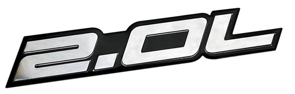 2.0L Liter Embossed Silver on Black Highly Polished Real Aluminum Auto Emblem Badge Nameplate Compatible with Honda Acura Nissan Mazda Mitsubishi Toyota