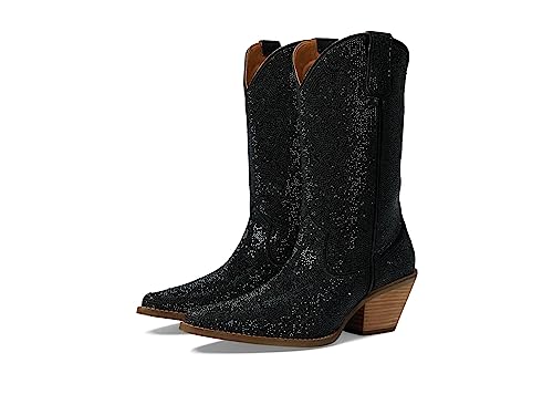 Image of Dingo Womens Silver Dollar Rhinestone Round Toe Pull On Casual Boots Mid Calf Mid Heel 2-3 inch - Black