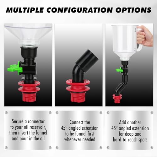 Image of 20-Piece Engine Oil Funnel Kit, 1.59QT /1.5L Oil Funnel Set with 12 Adapters, Siphon Hose Pump, Towel, Elbow Fitting, Arrow Screen and Magnetic Storage Hooks Tray, Compatible with GM /Ford /BMW /Audi Etc.