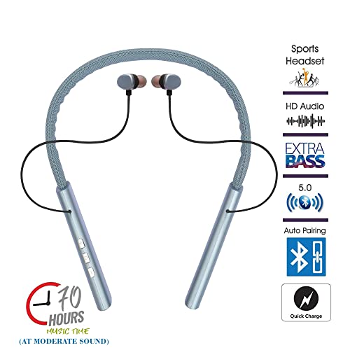 Image of Hitage NBT-726 Legend Series70 Hours Music Playtime Dual Device Connectivity Bluetooth Headset (Blue, in the Ear)