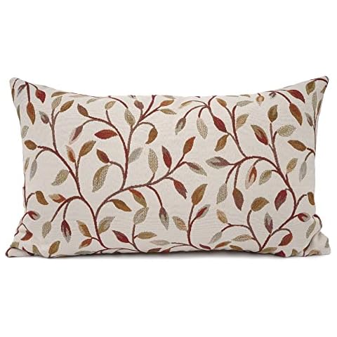 YOUR SMILE Farmhouse Oblong Rectangle Floral Chenille Embroidery Decorative Throw Pillow Case Cushion Cover Lumbar Pillowcase for Sofa 12 x 20 Inch, Brown Leaves Cover