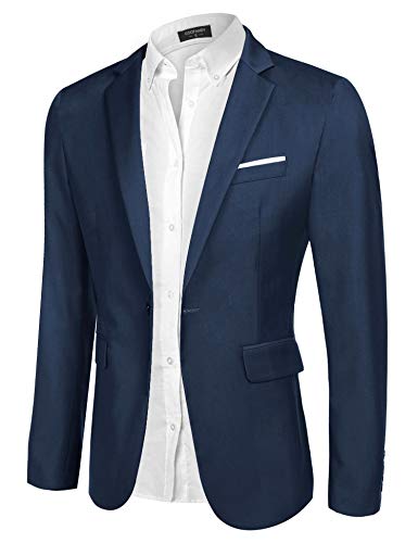 JINIDU Men's Casual Sport Coat Slim Fit Blazer Jacket One Button Suit Jacket Blue
