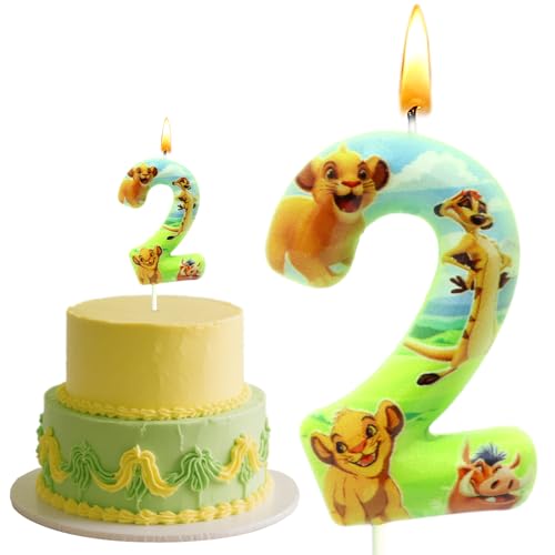 Bougies Décoration Lion, 3D Bougies D'anniversaire, Décoration de Gâteau de Fête à roi Lion, Garçon Bougie 2 ans