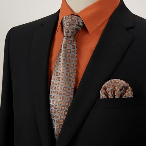 Image of HISDERN Mens Dress Shirt with Tie Pocket Square Set Classic Button Down Shirt Matching Tie Long Sleeve Shirts