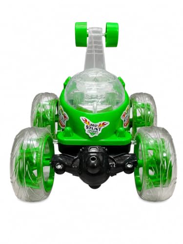 Image of Rechargeable 360 RC Stunt Car for Kids | Double-Sided High-Speed Remote Control Car with LED Lights | Rechargeable Battery Type C Charging (Green)