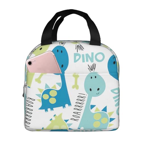 Wangxyozdp Bolsa de almuerzo aislada con estampado de dinosaurio para mujeres y hombres, bolsa de almuerzo con bolsillo frontal