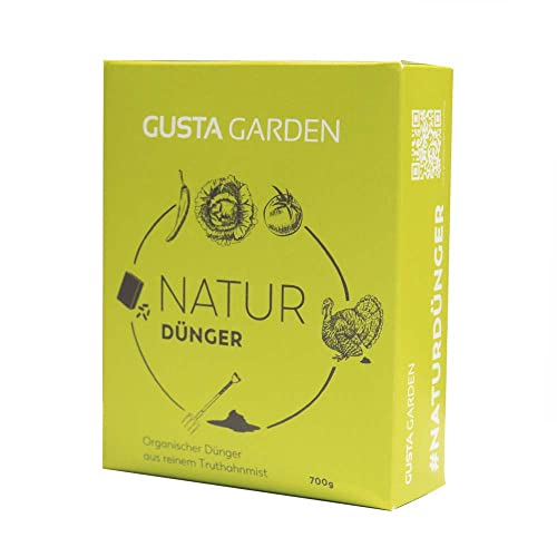 GUSTA GARDEN Naturdünger - 6 Monate Langzeitwirkung - Wasserspeichernd - Granulat aus 100% reinem Truthahnmist aus Österreich - Universaldünger - Ideal für Kartoffeln, Tomaten, Erdbeeren etc. (700g) Cover