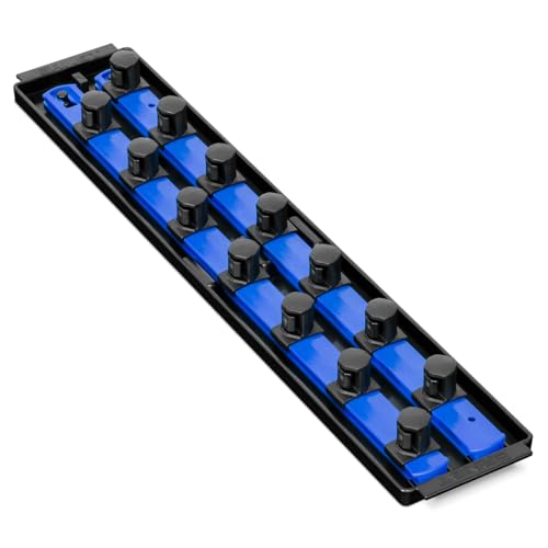 Image of Ernst Manufacturing 19-Inch Socket Boss 2-Rail 3 /4-Inch-Drive Twist-Lock Socket Organizer, Blue (8459) - Made in the USA