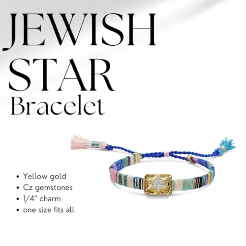 Alef Bet by Paula Macrame Friendship Bracelet in Shades of Blue with Gold-plated Jewish Star of David Charm3