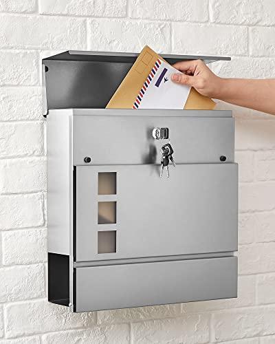 SONGMICS Brievenbus roestvrij staal, brievenbus, wandbrievenbus, modern, afsluitbaar, met krantenvak, eenvoudige montage… - Afbeelding 6