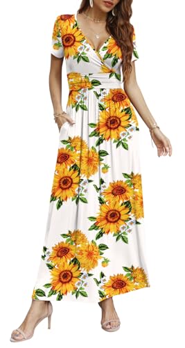 Image of CATHY Maxi Dresses for Women Short Sleeve V-Neck Casual Long Summer Wrap Dress with Pockets