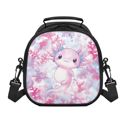 ZDCUSTOM Cartoon Axolotl Girls Reusable Mini Lunch Box with Adjustable Shoulder Strap Lightweight Lunch Boxes for School Picnics Travel