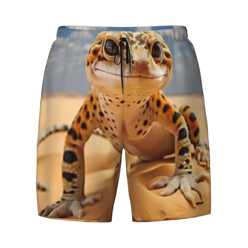 Short de bain léger homme motif léopard sable Gecko