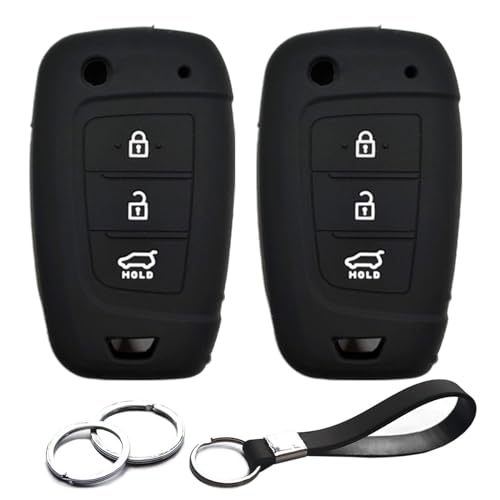 INFIPAR 2pcs Compatible with Hyundai Kona Palisade Santa Fe Tucson Venue Accent Key Fob Cover Case Key Chain Protector Flip 3 Buttons Holder
