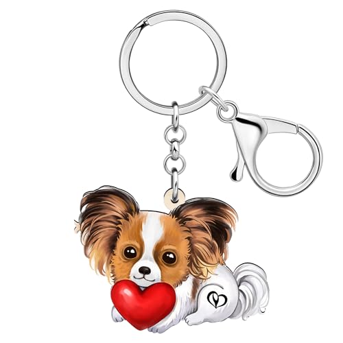 DALANE Acryl Papillon Hund Schlüsselanhänger Welpe Haustiere Schmuck Geschenke für Frauen Damen Mädchen Kinder Auto Schlüsselring Brieftasche Zubehör (Kaffee)