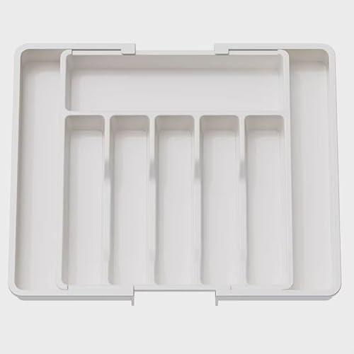 ZENITHOME Silverware Organizer – Expandable Kitchen Drawer Organizer with 8 Compartments, Durable Polypropylene Cutlery Holder, Utensil Tray for Flatware, Spoons, Forks, and Knives, White