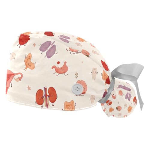 Image of 2 PCS Bouffant Cap with Button Ponytail Pouch Working Cap Sweatband Adjustable Surgical Cap Black and White Cow