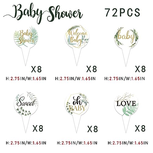 Caoekego 20220046 72 Pcs Baby Shower Cupcake Toppers Oh Baby Welcome Baby Woodland Jungle Safari Theme Cupcakes Decor Gender Reveal Boy Girl Birthday Party Supplies Sage Green Leaf Cake Topper Decorations thumb #6