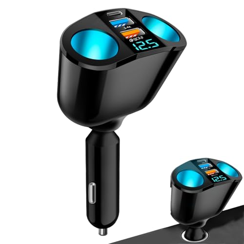 Double Prise Allume Cigare 12V, 120W Multiprise Allume Cigare QC3.0/PD/2.4A,Chargeur Voiture Allume Cigare USB avec Voltmètre LED Charge Rapide pour...