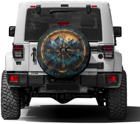 Dujiea Compass Mountains Spare Tire Cover with Backup Camera Hole, Universal Wheel Tire Cover Tire Protectors for Trailer RV Van SUV Truck Camper and Many Vehicle 17inch