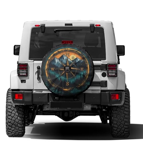 Dujiea Compass Mountains Spare Tire Cover with Backup Camera Hole, Universal Wheel Tire Cover Tire Protectors for Trailer RV Van SUV Truck Camper and Many Vehicle 17inch