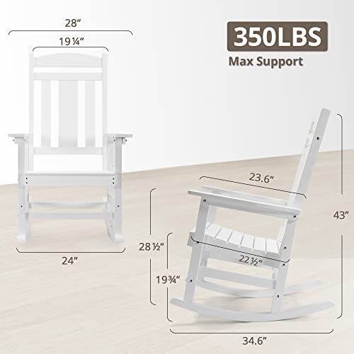 Lue Bona Outdoor Rocking Chairs Set Of 2, Weather Resistant Poly Plastic Rocker Chairs, 350Lb Heavy Duty, Oversized Porch Rocker For Adult, High Back Smooth Rocking Chairs For Outdoor & Indoor, White #TOP2