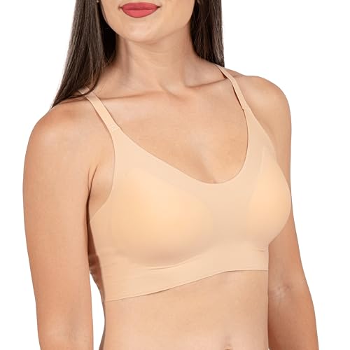 Seamless Padded Bralette - Wireless Full Coverage Bra, Adjustable Straps, V-Neck Comfort for Everyday Wear