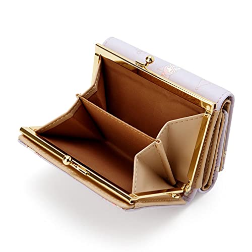 Kawaii Anime Girl's PU Leather Short Wallet Women's Cartoon Purse Coin ID Credit Card Bag Clutch Buckle Case Purple2