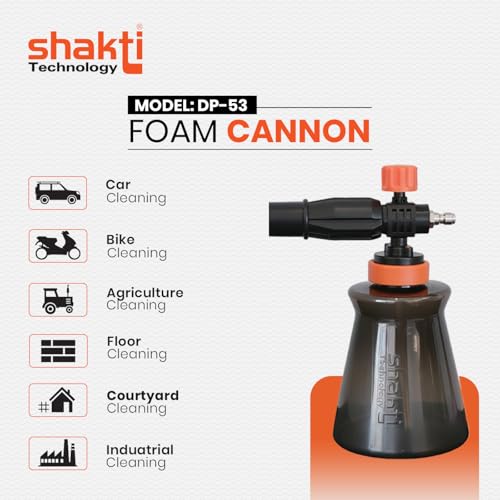 Image of Shakti Technology DP-53 Foam Cannon 1 Litre - High Foam Spray Bottle with Adjustable Nozzle for Pressure Washer | Car Wash, Bike Wash & Home Cleaning