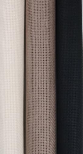 Image of KCS 3 pc of 15 inch x 18 inch(38cmx45cm) 16 Count Cross Stitch Cotton Aida Cloth Needlework Rolled Fabric Box,16CT,Ecru+Coffee+Black