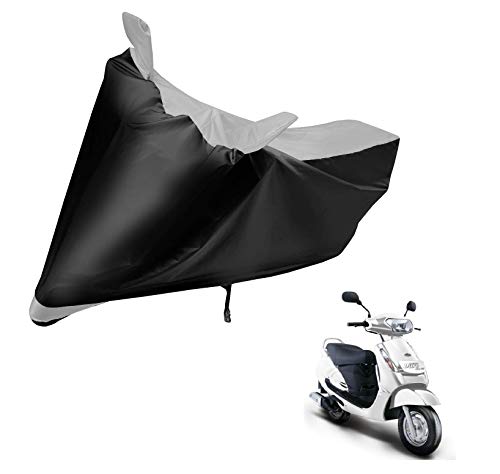 Image of Auto Hub Scooty Cover Compatible with Mahindra Duro 125 with Mirror Pocket, Dustproof, Heat Resistant, Triple Stitched, Duro 125 Scooty Cover- Navy, Silver