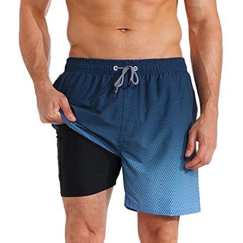 APTRO Men's Swim Trunks 2 in 1 Sportshorts Swimming Shorts Board Surfing Shorts Gym Running Short 7 inch Sommer Beach Shorts Quick Dry Gradient Navy MK172 M Cover