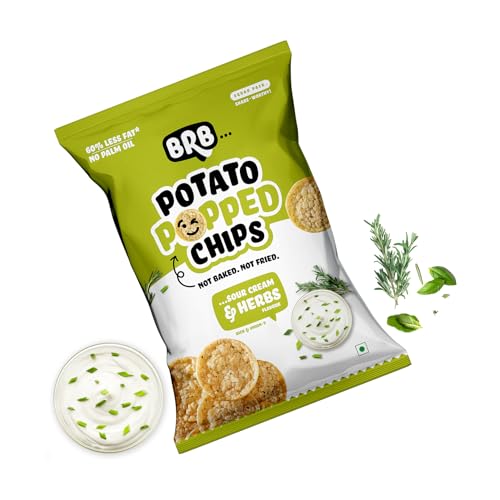 Image of BRB Popped Potato Chips | Sour Cream & Herbs Flavour | Not Fried, Not Baked | 60% Less Oil, Lower Calorie, No Palm Oil, Healthy Snack | 48g /51g Pack (weight may vary)